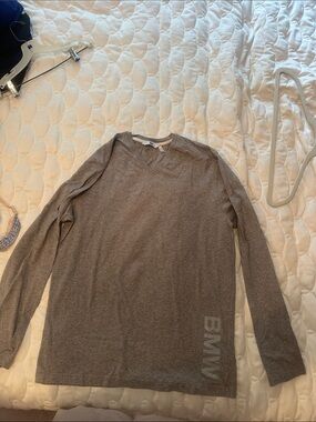BMW Men's V-Neck Long Sleeve Sweater in Heather Brown
